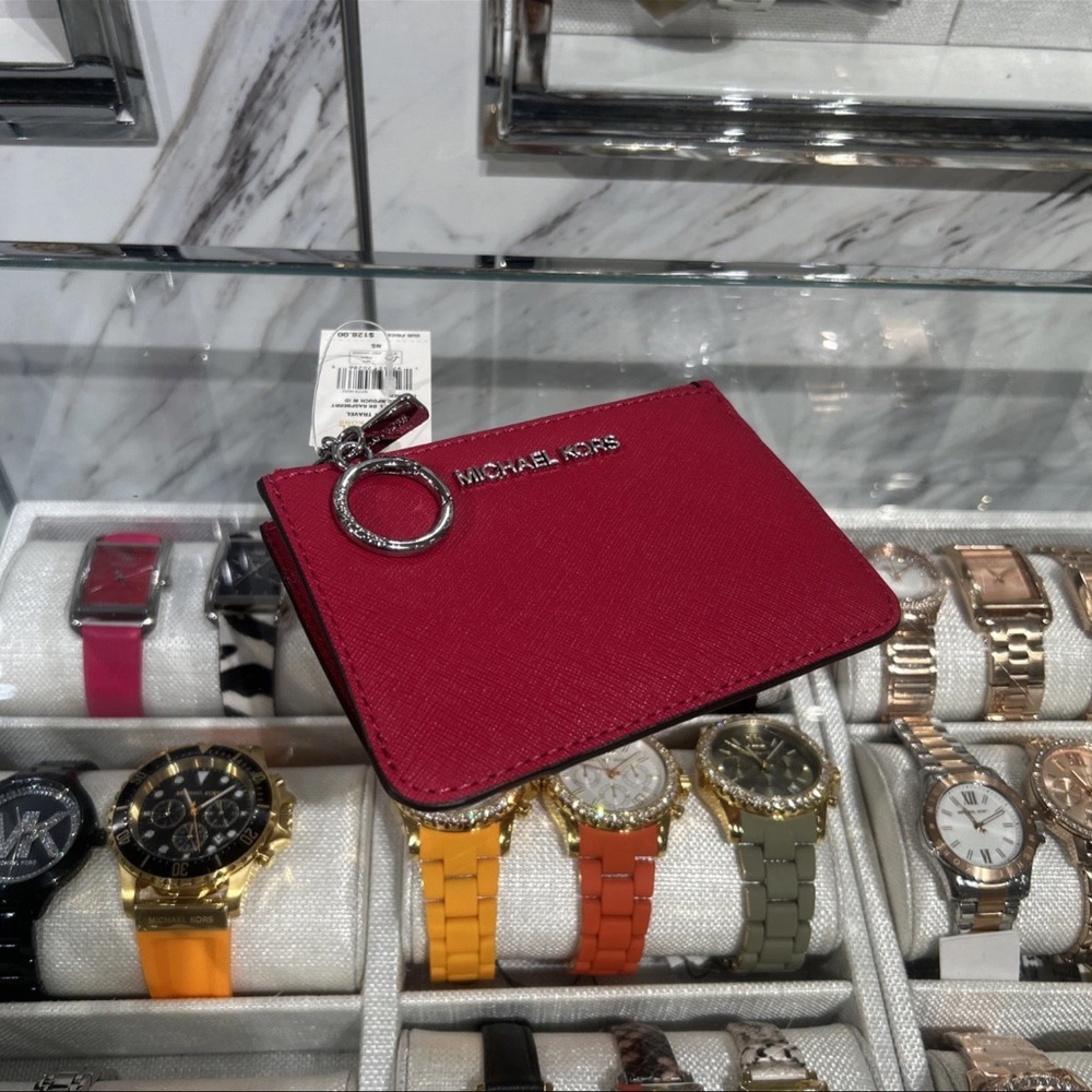 Michael Kors Jet Set Travel Top Zip Coin Pouch with ID in Dark Raspberry